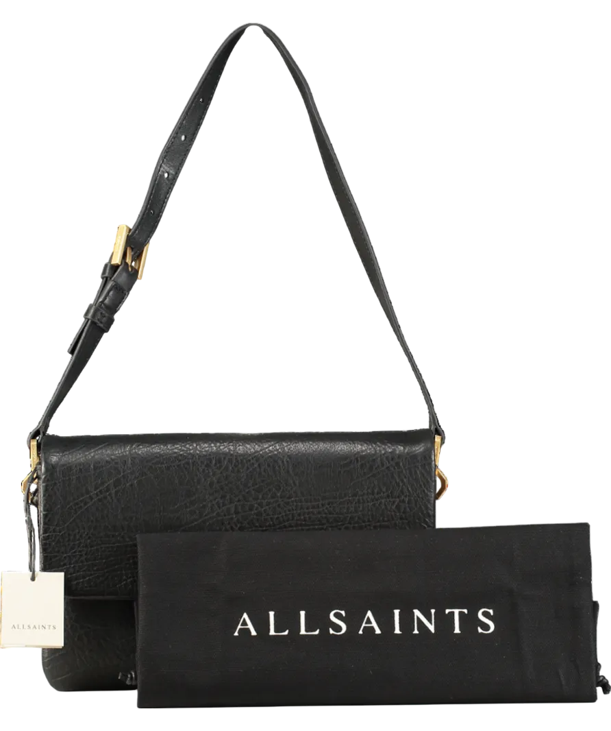 AllSaints Black Ondine Grain Leather Shoulder Bag
